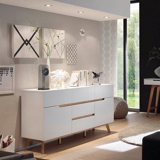 Photo of Merina sideboard in matt white and oak with 2 doors