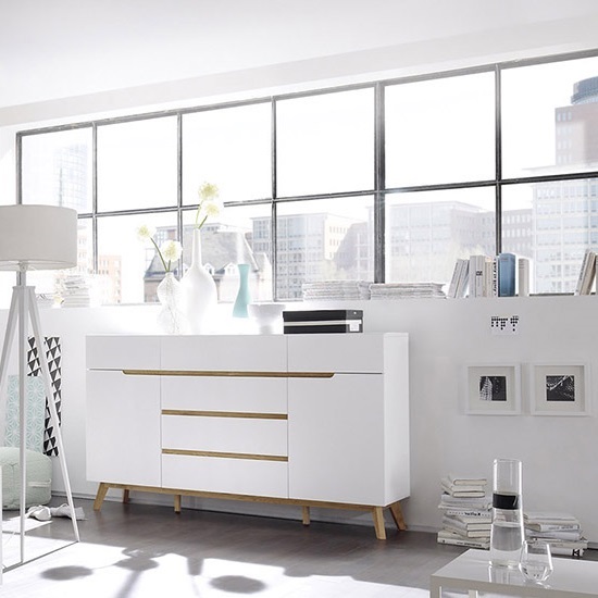 Photo of Merina sideboard in matt white and oak with 6 drawers and 2 door