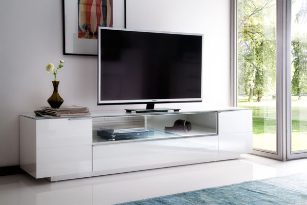 Canberra LCD TV Stand In Glass Top And White Gloss With 2 Door_5