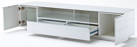 Canberra LCD TV Stand In Glass Top And White Gloss With 2 Door