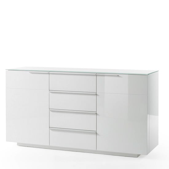 Canberra Sideboard In Glass Top And White Gloss With 4 Drawers_2