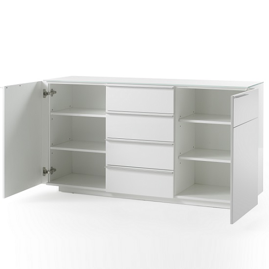 Canberra Sideboard In Glass Top And White Gloss With 4 Drawers_3