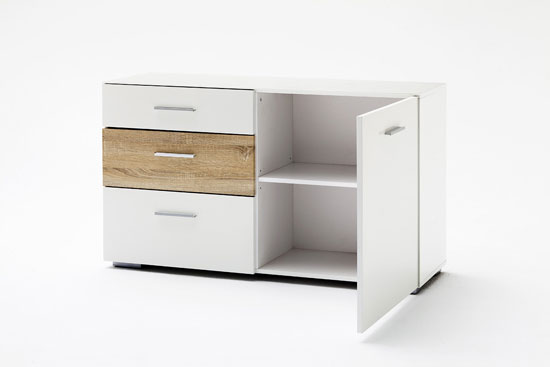 Portland Sideboard In White Gloss And Oak With 1 Door