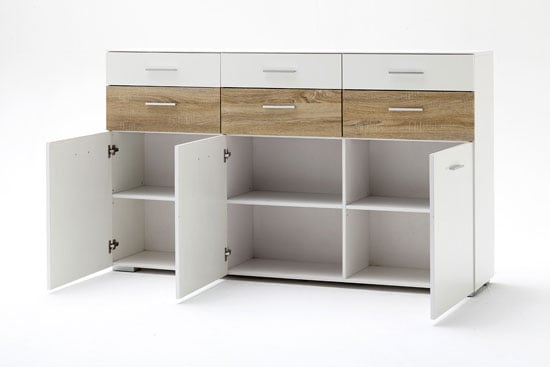 Portland Sideboard In White Gloss And Oak With 3 Door