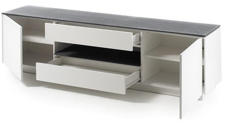 Denzel LCD TV Stand In White Matt And Grey Glass Top