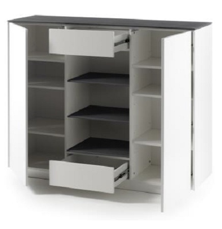 Denzel Highboard In White Matt And Grey Glass Top With 2 Doors