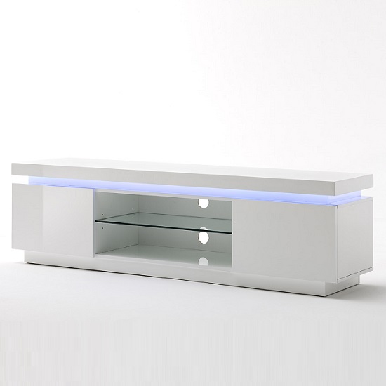 Odessa 2 Door Lowboard Tv Stand in High Gloss White With LED_2