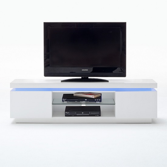 Odessa 2 Door Lowboard Tv Stand in High Gloss White With LED_3
