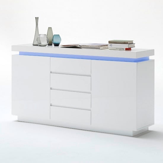 Odessa Sideboard 4 Drawer in High Gloss White With LED Lights