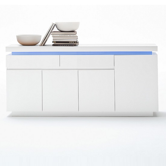 Odessa Large Sideboard 2 Drawer 4 Door High Gloss White With LED_4