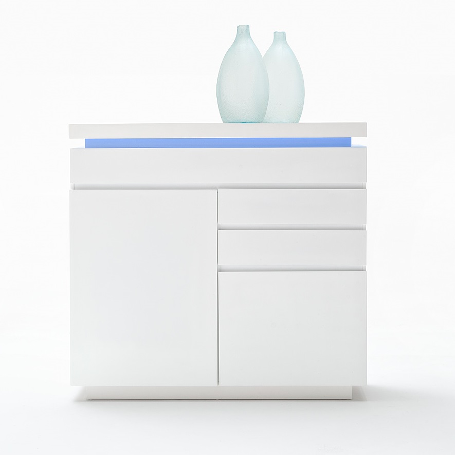 Odessa Small Sideboard 3 Drawer in High Gloss White With LED