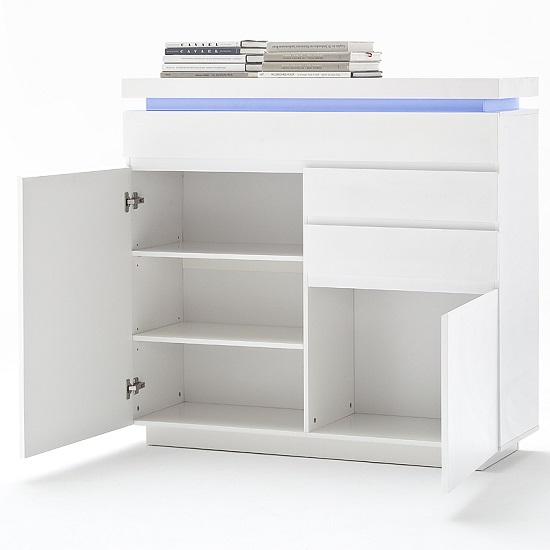 Odessa Small Sideboard 3 Drawer in High Gloss White With LED_5