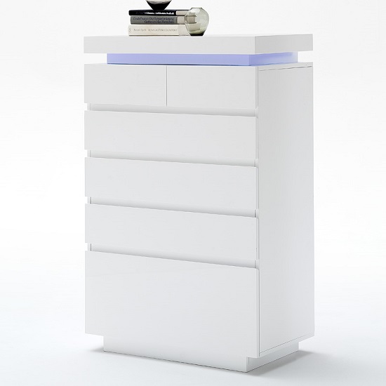 Odessa Sideboard Chest of Drawers in High Gloss White With LED_2