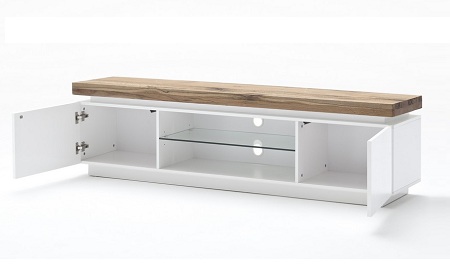 Romina Lowboard TV Stand In Knotty Oak And Matt White With LED