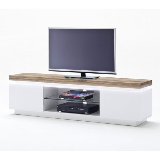 Romina Lowboard TV Stand In Knotty Oak And Matt White With