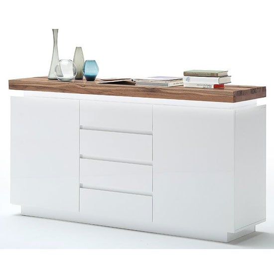 Photo of Romina 2 door sideboard in knotty oak and white matt with led