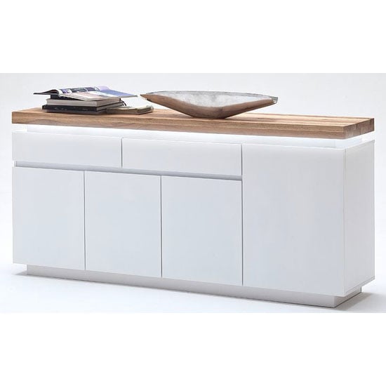 Product photograph of Romina 4 Door Sideboard In Knotty Oak And White Matt With Led from Furniture in Fashion