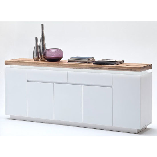 Read more about Romina 5 door sideboard in knotty oak and white matt with led