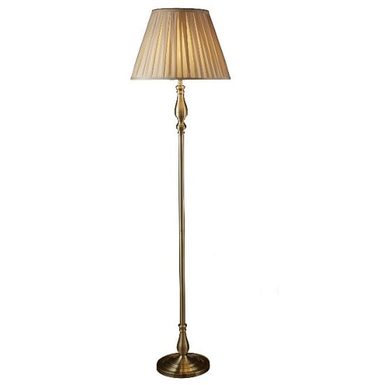 Antique Brass Floor Lamp With Pleated Fabric Shade