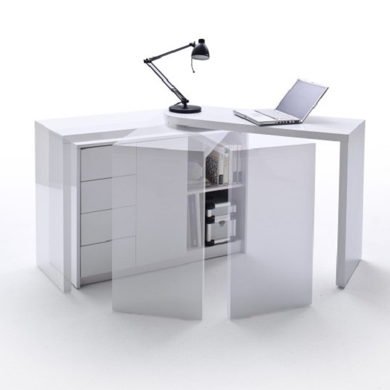 Matt Swivelling Computer Desk In High Gloss White 19716 Matt Swivelling Computer Desk In High Gloss White 2