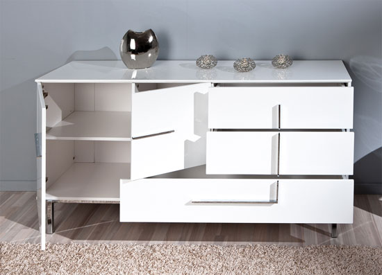 Letino II Sideboard In White High Gloss With 2 Door And 3 Drawer