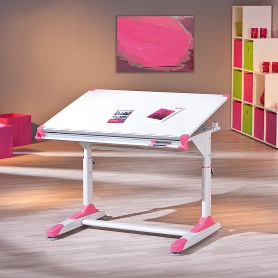 Dexter Children Computer Desk In White With Pink And Green Alter_6