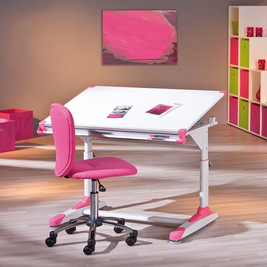 Dexter Children Computer Desk In White With Pink And Green Alter_7