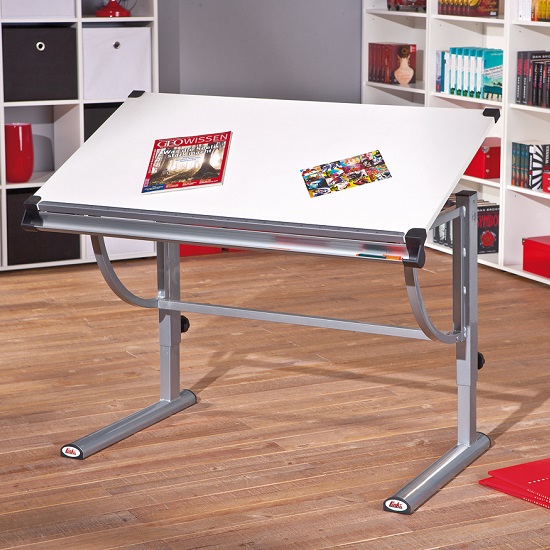 Charlie Children Computer Desk In White And Silver Grey Metal