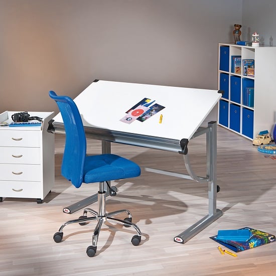Charlie Children Computer Desk In White And Silver Grey Metal_9