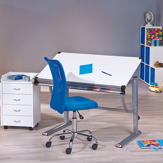 Charlie Children Computer Desk In White And Silver Grey Metal_11
