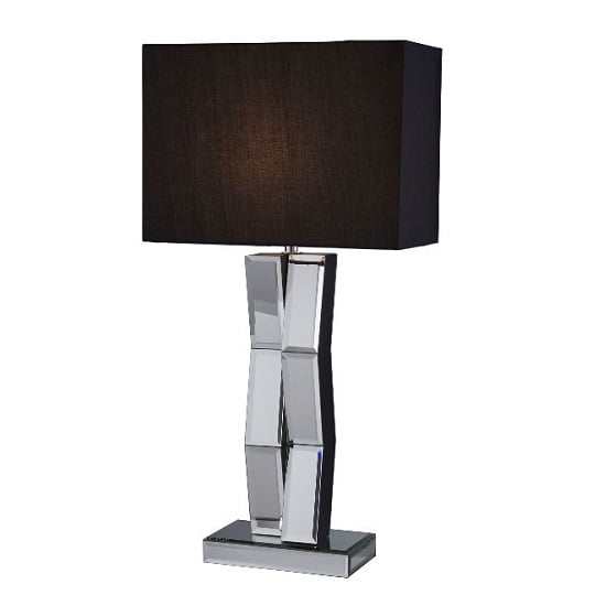 Mirrored Table Lamp With Black Oblong Faux Silk Shade
