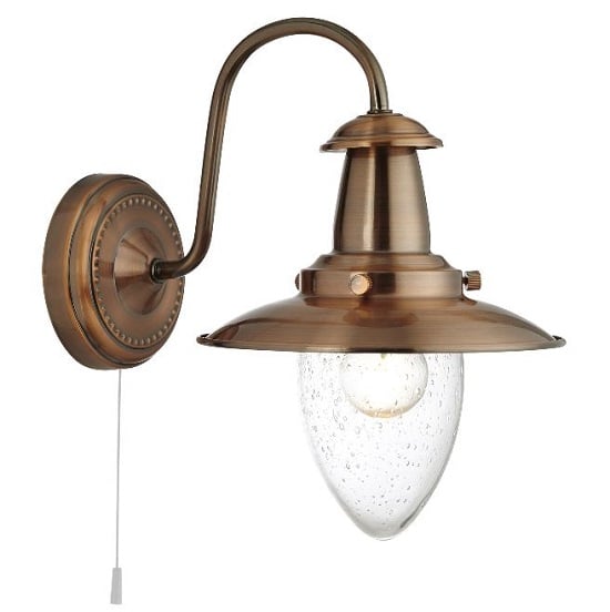 Fisherman Copper Wall Light With Oval Seeded Glass Shade