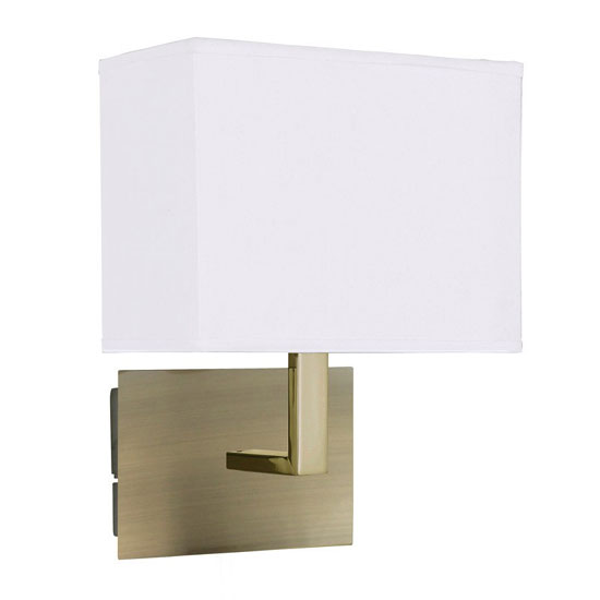 Photo of Antique brass wall light with oblong rectangular fabric shade