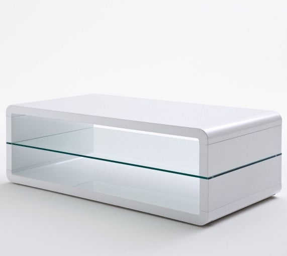 Agatha High Gloss White Coffee Table With Glass Shelf