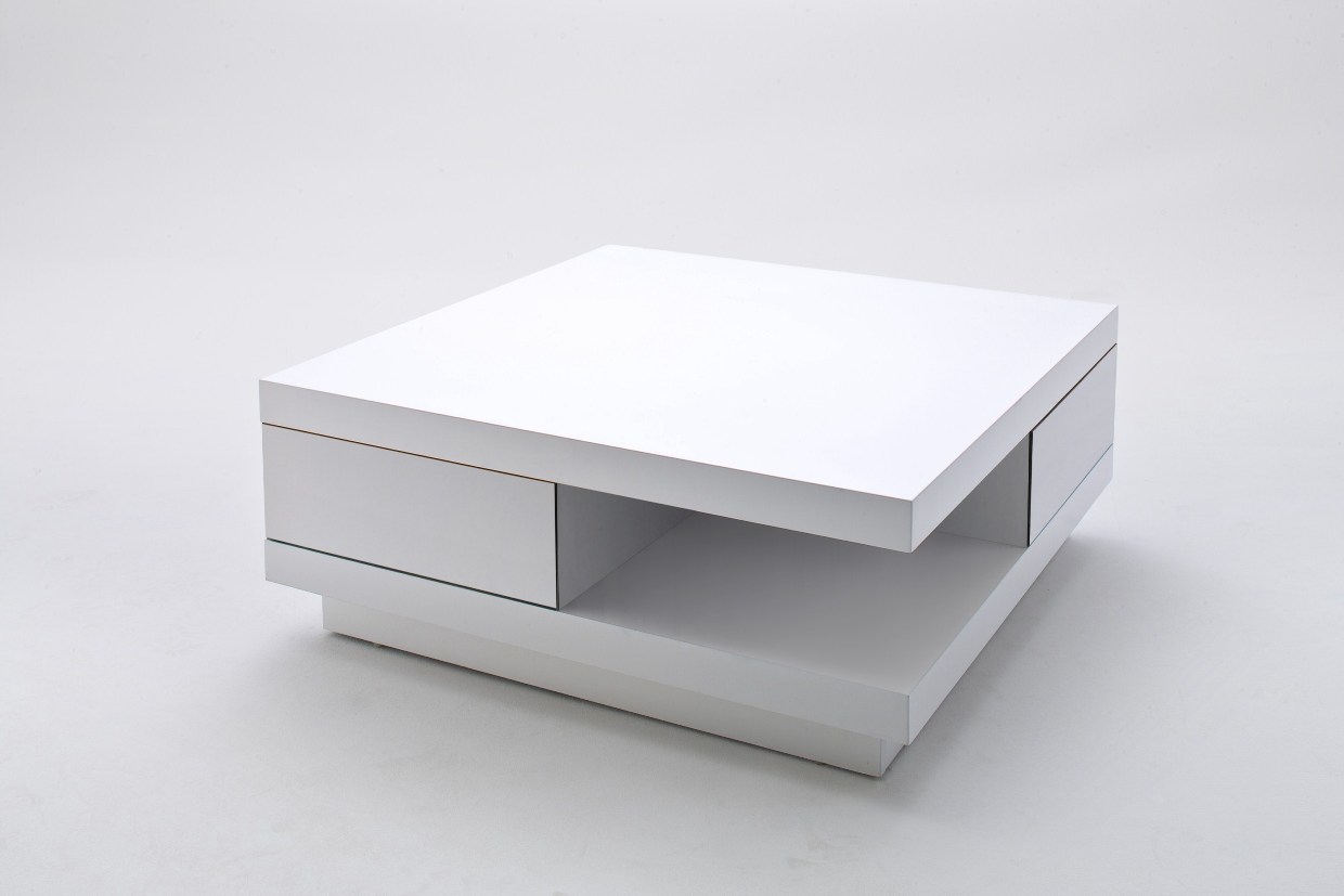 Abbey Storage Coffee Table Gloss White With 2 Pull Out Drawers