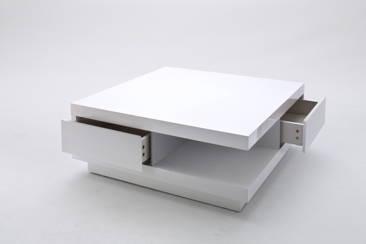 Abbey Storage Coffee Table Gloss White With 2 Pull Out Drawers