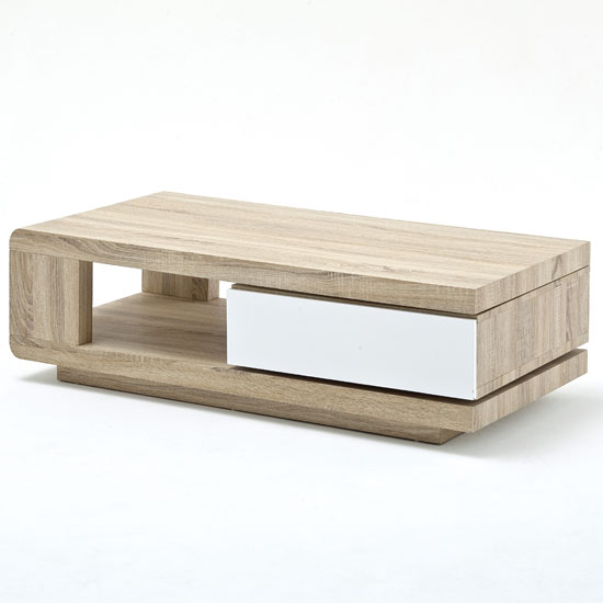 Gloria Coffee Table In Oak With 1 Rotating Drawer White Gloria Coffee Table In Oak With 1 Rotating Drawer White Front