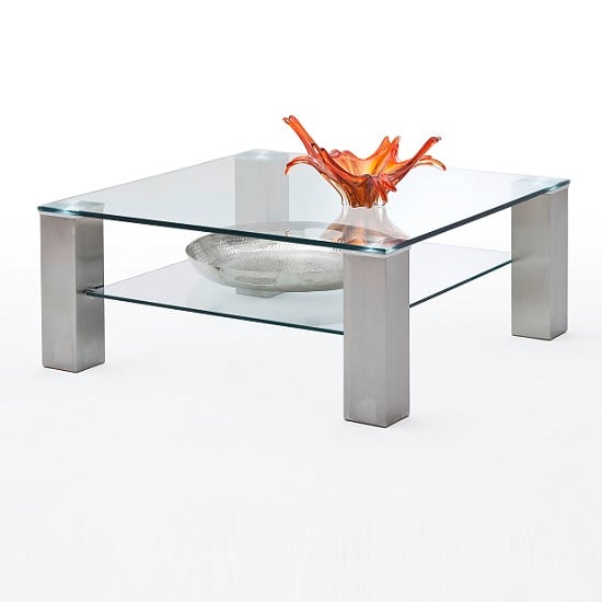 Product photograph of Astoni Glass Coffee Table Square In Clear With Metal Legs from Furniture in Fashion