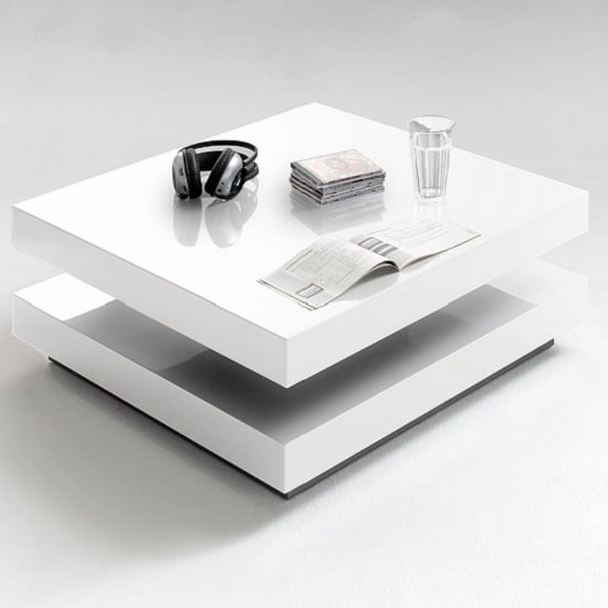 Hugo Rotating Square High Gloss Coffee Table In White_2