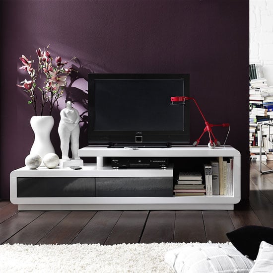 Celia High Gloss Plasma TV Stand With 2 Drawer In White And Grey_1