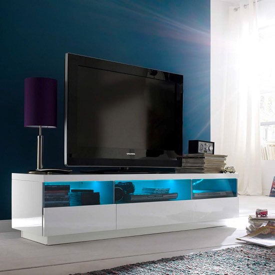 Floyd TV Stand In White High Gloss With 3 Drawers And LED