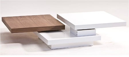 Basel Coffee Table With Rotatable Top In Walnut And Gloss White