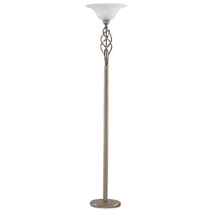Uplighter Floor Lamp In Antique Brass With Marble Glass