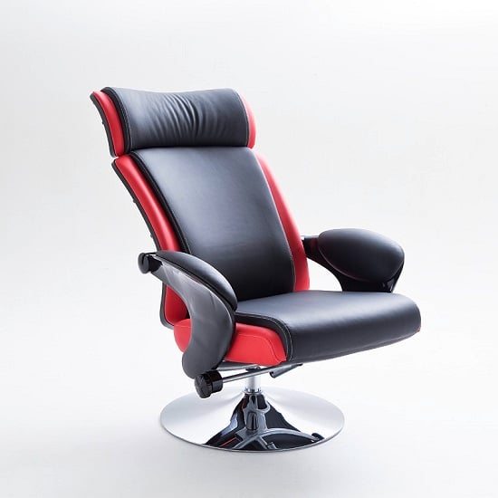 Liam Reclining Chair In Black And Red Faux Leather With Stool_7