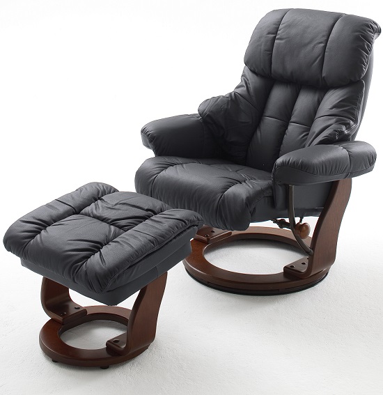 Read more about Calgary swivel relaxer chair leather with foot stool in black