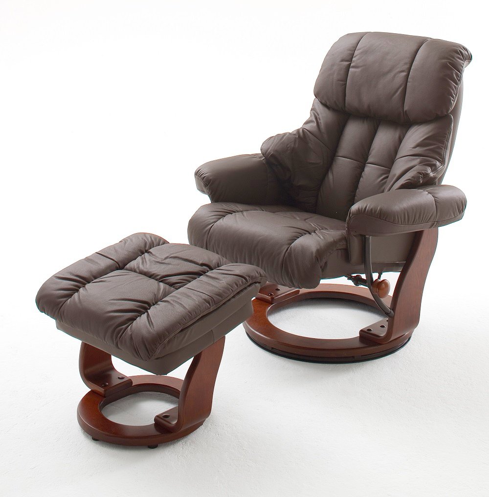 Read more about Calgary swivel relaxer chair leather with foot stool in brown