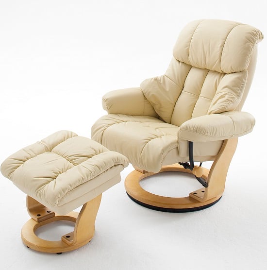 Calgary Swivel Relaxer Chair Leather, Cream Leather Chair And Footstool