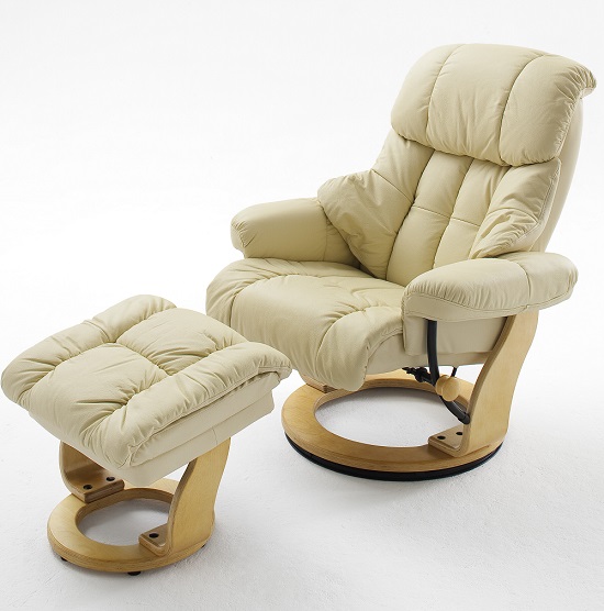 Read more about Calgary swivel relaxer chair leather cream and oak and footstool