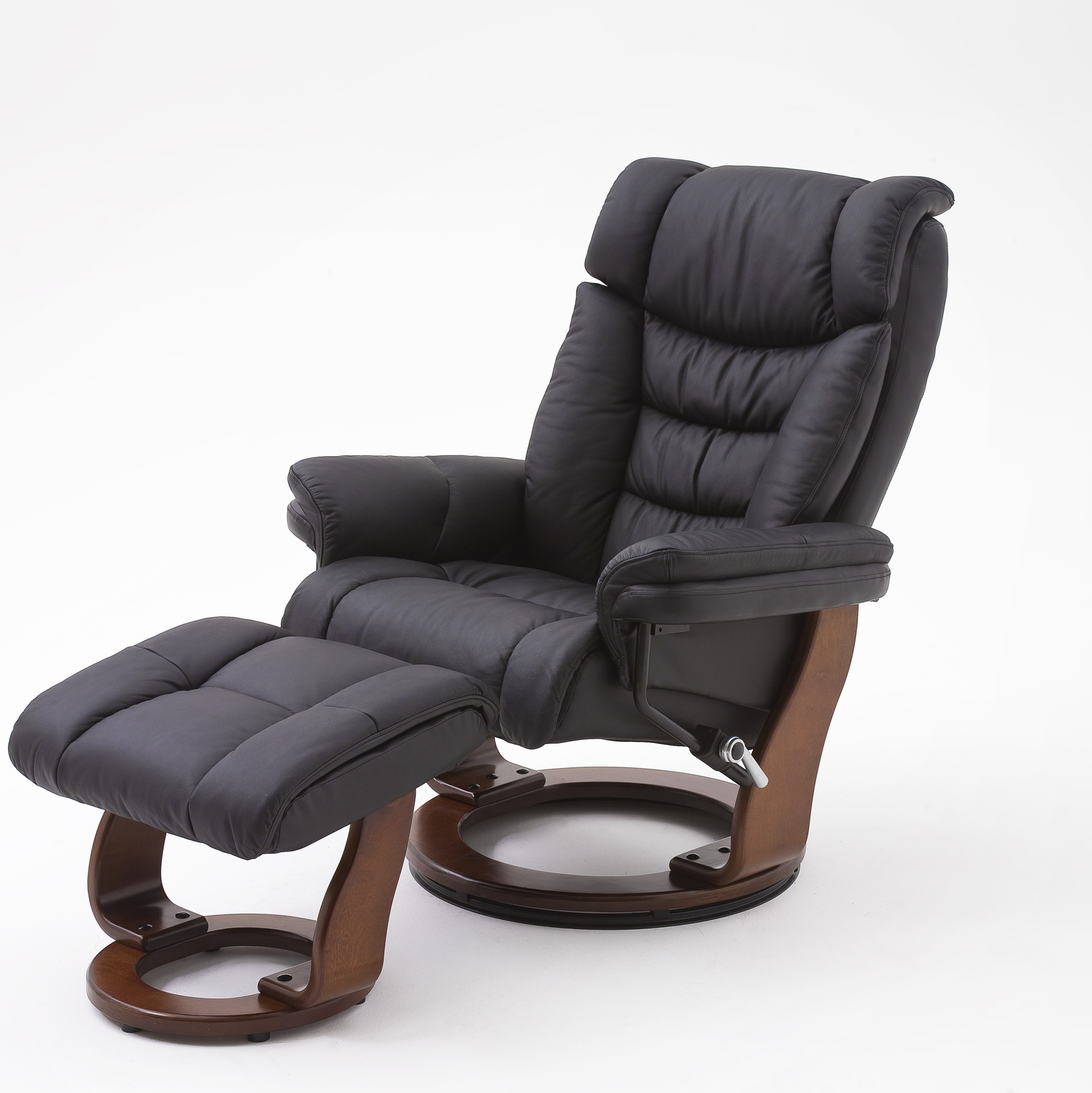 Product photograph of Toronto Swivel Relax Chair Black Faux Leather And Footstool from Furniture in Fashion