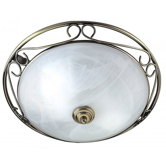 Flush Antique Brass 2 Lamp With Marble Glass Ceiling Light